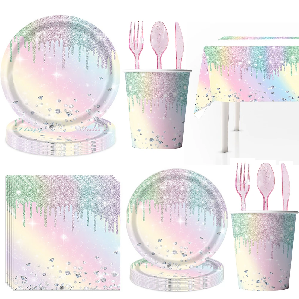 

Macaron Diamond Wedding Supplies Birthday Decoration Girl Party Supplies Tablecloth Paper Cups Plates Napkins Banner Baby Shower