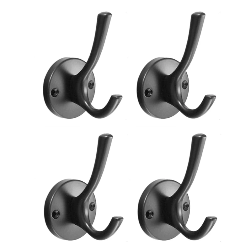 

4Pcs Coat Hooks Bathroom Towel Hooks Metal Heavy Duty Double Robe Hook Kitchen Wall Mounted Hanger