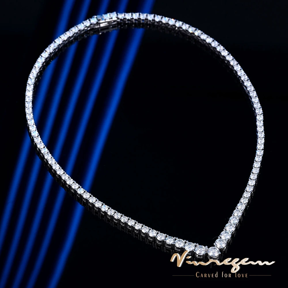 

Vinregem 18K Gold Plated 3MM-5MM Real D Moissanite V Shape Tennis Chain Necklace For Women 925 Sterling Silver Jewelry Wholesale