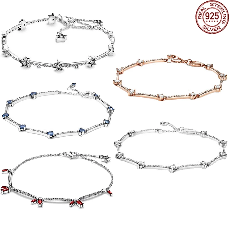 

Лидер продаж, изысканный браслет из стерлингового серебра 925 пробы с фианитами, классический браслет с подвесками, подходит для бусин Pandora, ювелирные изделия для рукоделия