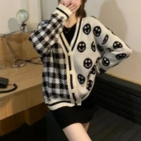 womens warm knitted cardigan sweater chic sweater tops female casual korean loose patchwork knitwear sweater 2022 winter