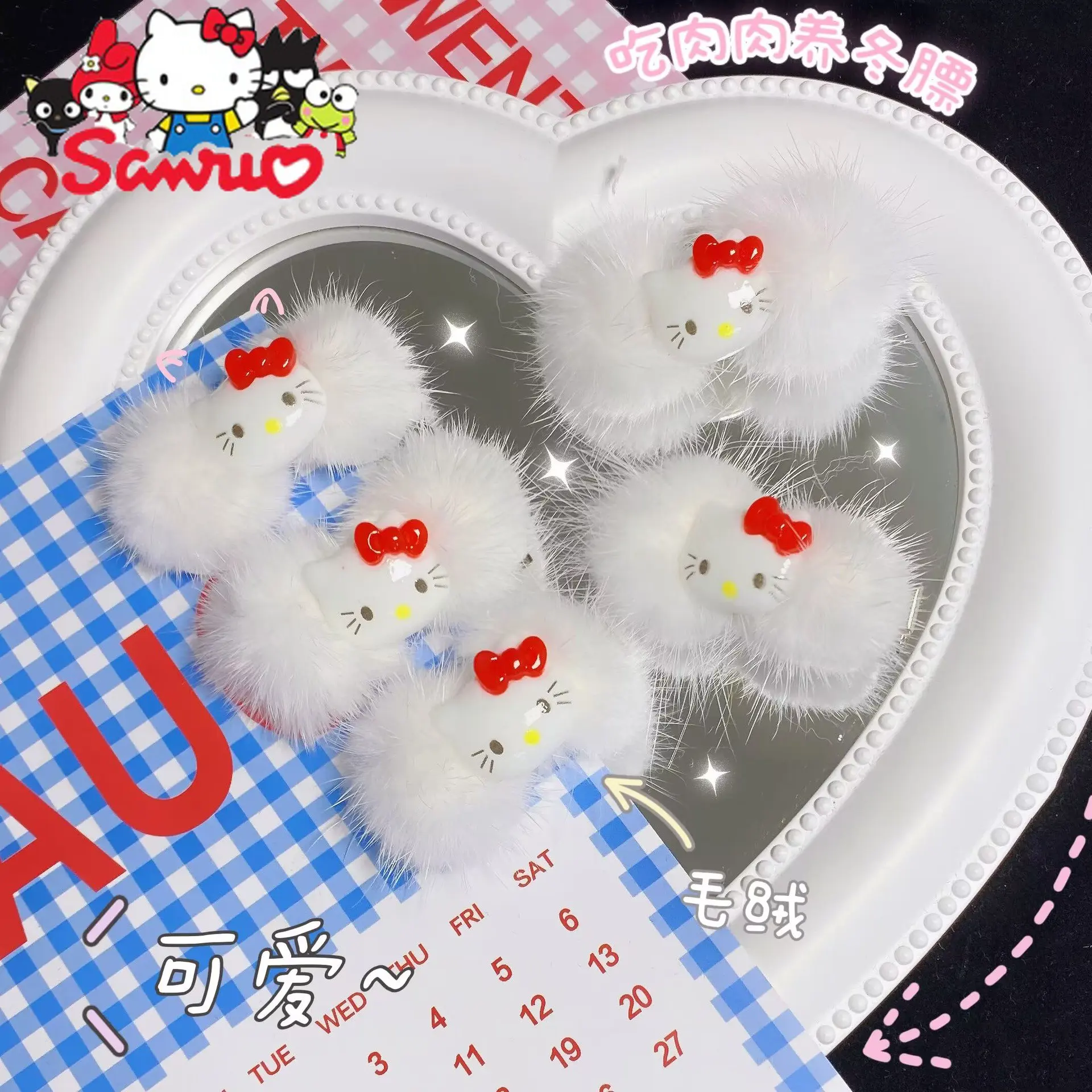 

Sanrio Hello Kitty Card Hairpin Japanese INS Cute Sweet Girly Style Side Chuck Clip Ponytail Holder Rubber Scrunchie Headband