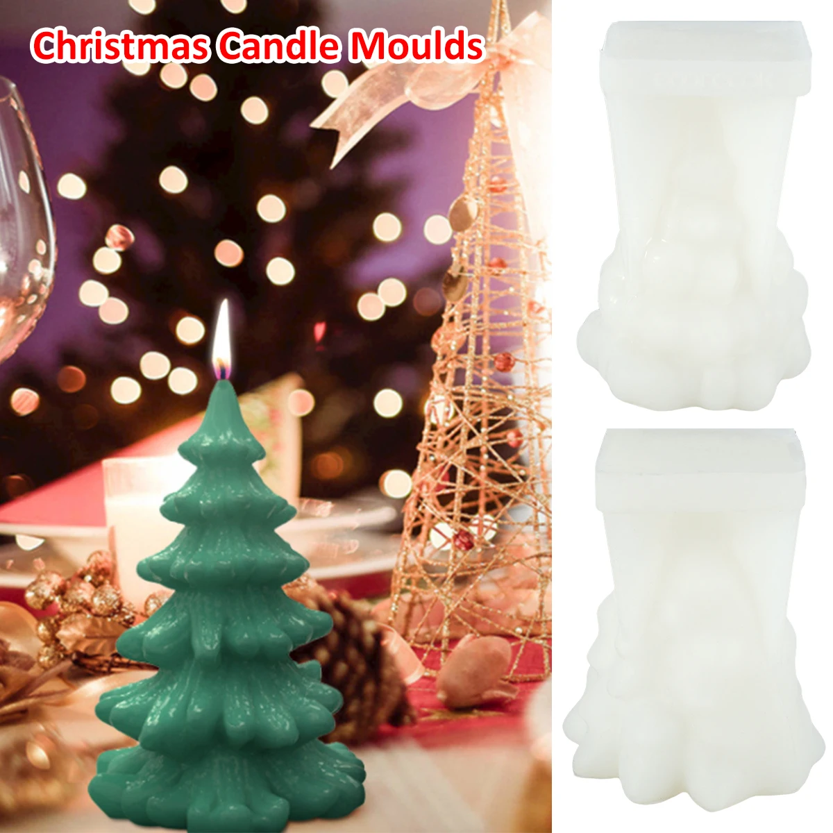 

2 шт. форма для рождественской елки в виде свечи 3D, форма для изготовления рождественской свечи, многоразовая силиконовая форма для поделок ...