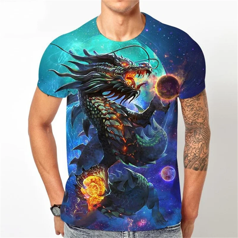 

Футболка мужская оверсайз с 3D-принтом дракона, винтажная уличная одежда с графическим 3D-принтом, лето