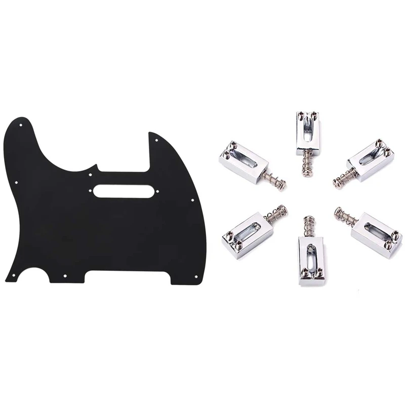 

1x 3 PLY Electric Guitar Pickguard for Tele Style Electric Guitar & 6 Pieces Electric Guitar Bridge Saddles Flat Set
