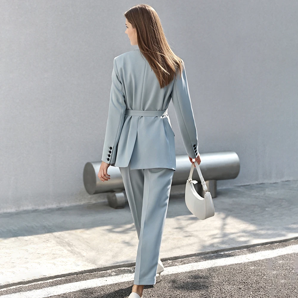 2023 New Minimalism Spring Blazer Women Suit Jacket Casual High Waist Loose Nine-Pants Office Lady Blazers with Belt Design