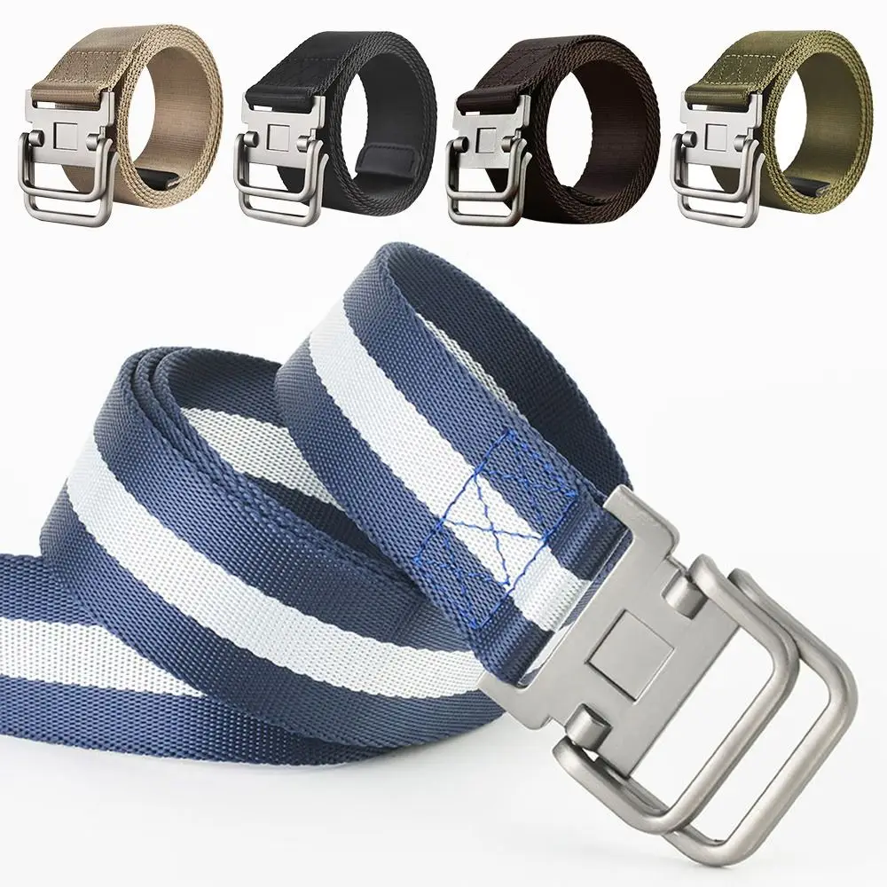 

Men Female Casual Training Weave Waist Band Nylon Braided Belt Double Buckle Waistband Canvas Strap