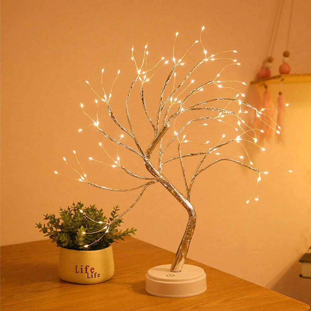 LED Night Light Mini Christmas Tree Copper Wire Garland Lamp For Kids Home Bedroom Decoration Decor Fairy Light Holiday lighting
