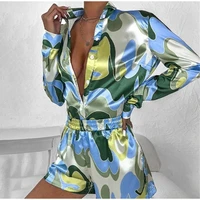 print women shorts set casual shirt top summer high waist short pant suit female 2022 long sleeve tops outfits two pieces sets