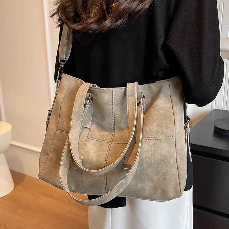 

Ladies Nubuck Leather Handbag Serviceable Suede Women's Quilted Large Tote Shoulder Bag Female Khaki Commuter Crossbody Bags Sac