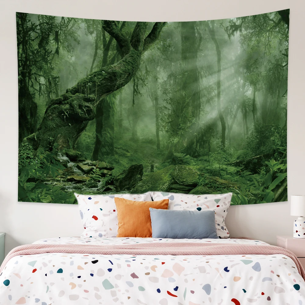 

Forest Tapestry Summer Jungle Sunlight Nature Tropical Landscape Wall Hanging Blanket Psychedelic Bohemian Home Decor Tapestries