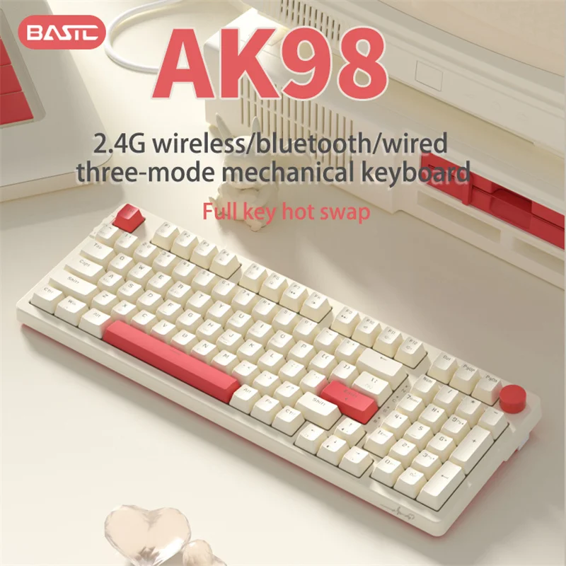 Новая настраиваемая клавиатура AK98 с популярным валом Bluetooth 2 4 ГГц беспроводная