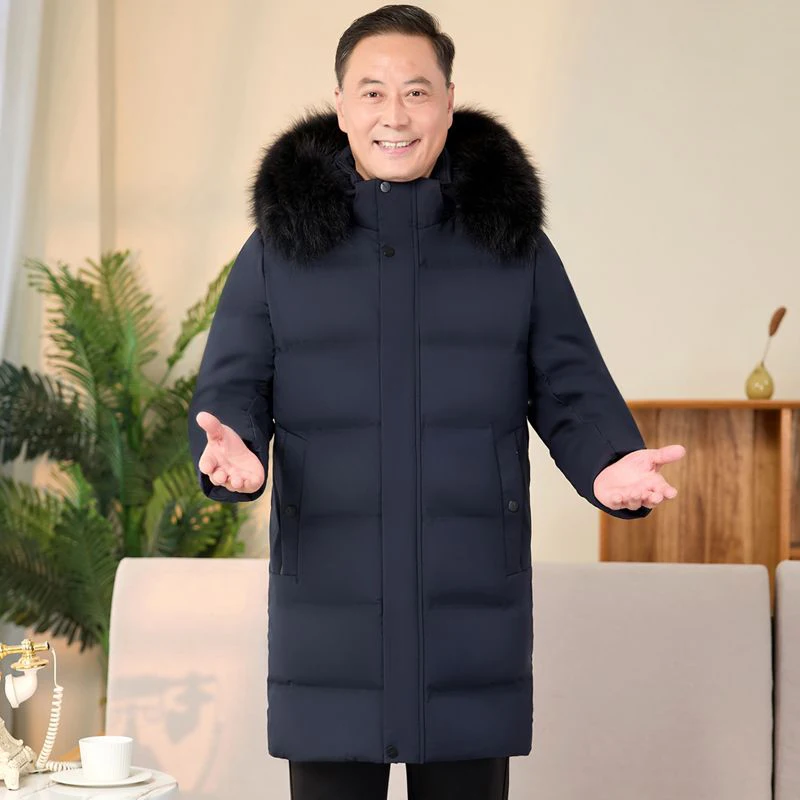 Длинный пуховик для мужчин пальто на белом утином пуху зимнее пальто-пуховик