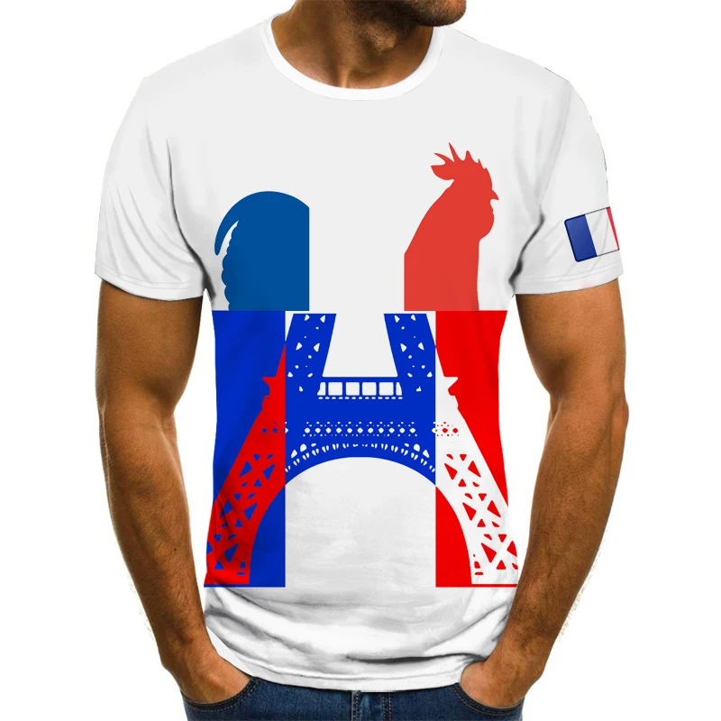 Футболка унисекс из полиэстера с рисунком французского бульдога и галлика