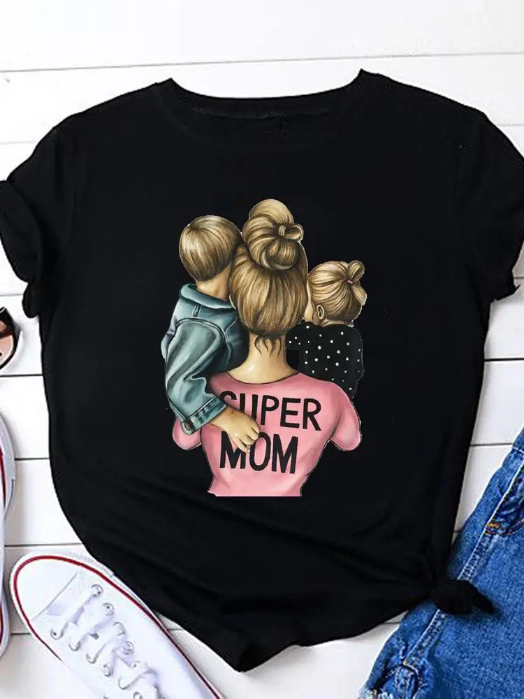 

Летняя футболка с графическим рисунком, модная женская футболка, повседневные милые футболки 90-х, мама, с коротким рукавом, черная одежда, же...