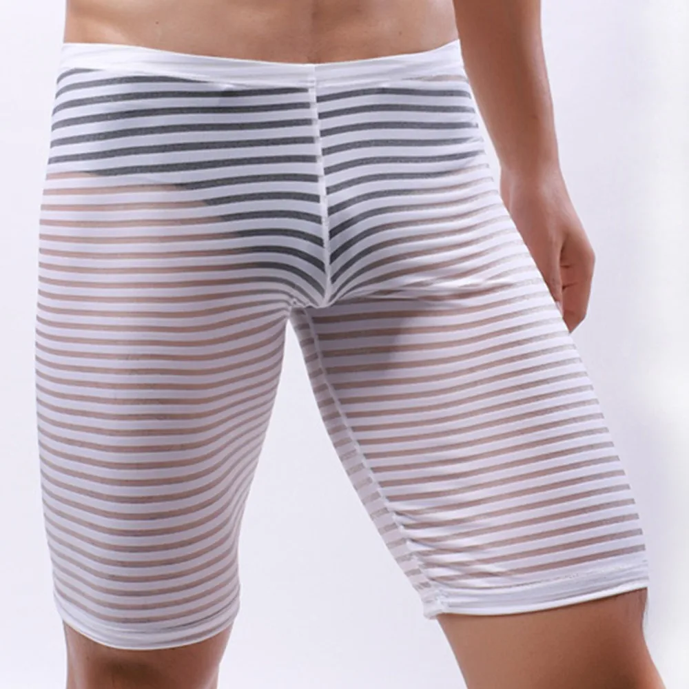 New Underwear Underpants Half Pants Lingerie Lounge Men Mesh M~2XL Nylon See Through Shorts Sleepwear Breathable