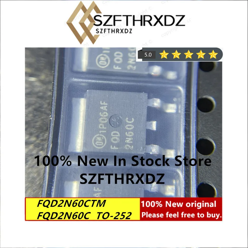 

100% Новый оригинальный FQD2N60CTM TO-252 FQD2N60C TO252 MOSFET N-CH/600V/2A/A.QFET