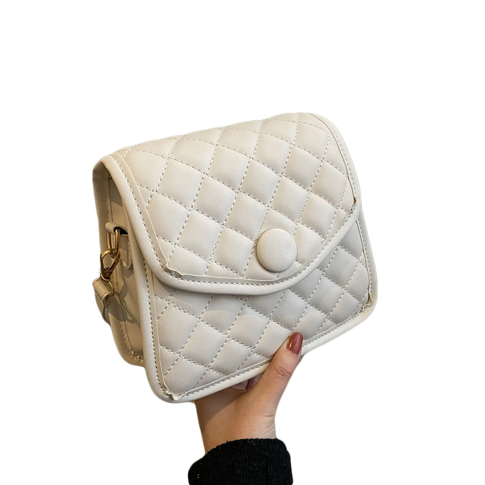 

Women Quilted Shoulder Bag Solid/ Contrast Color Crossbody Bag with Adjustable Strap