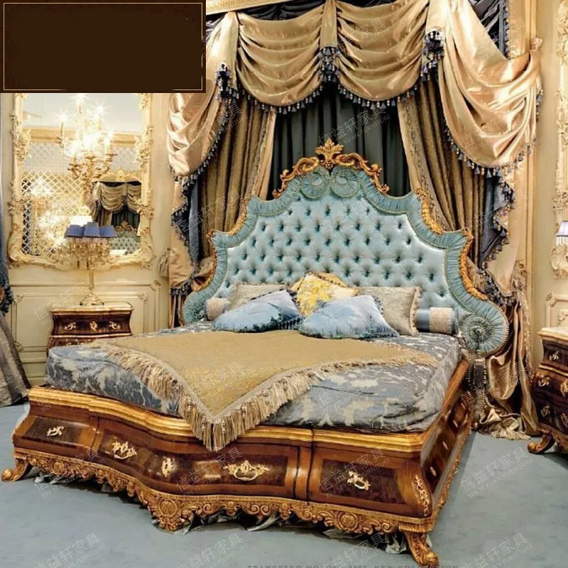 

French luxury carved cloth bed court European solid wood double master bedroom princess