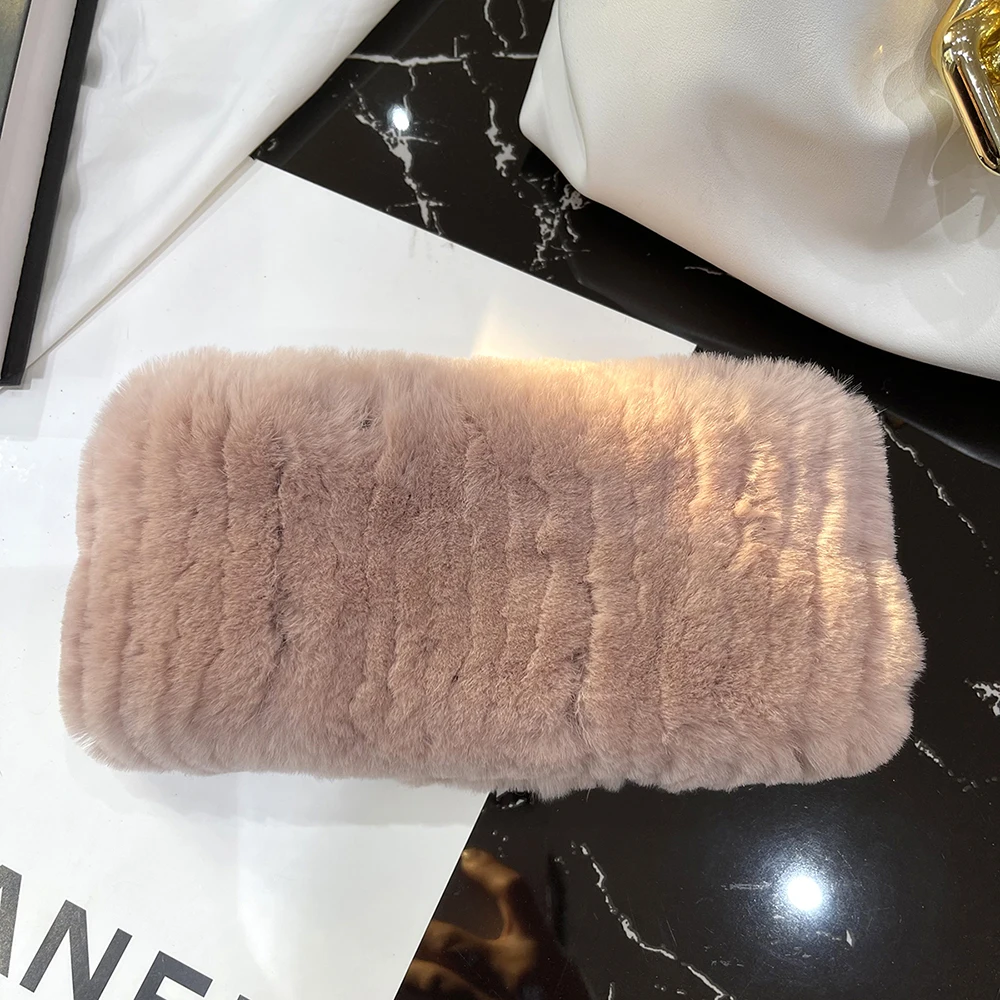 Зимний женский шарф из натурального меха ручной работы эластичного вязаные