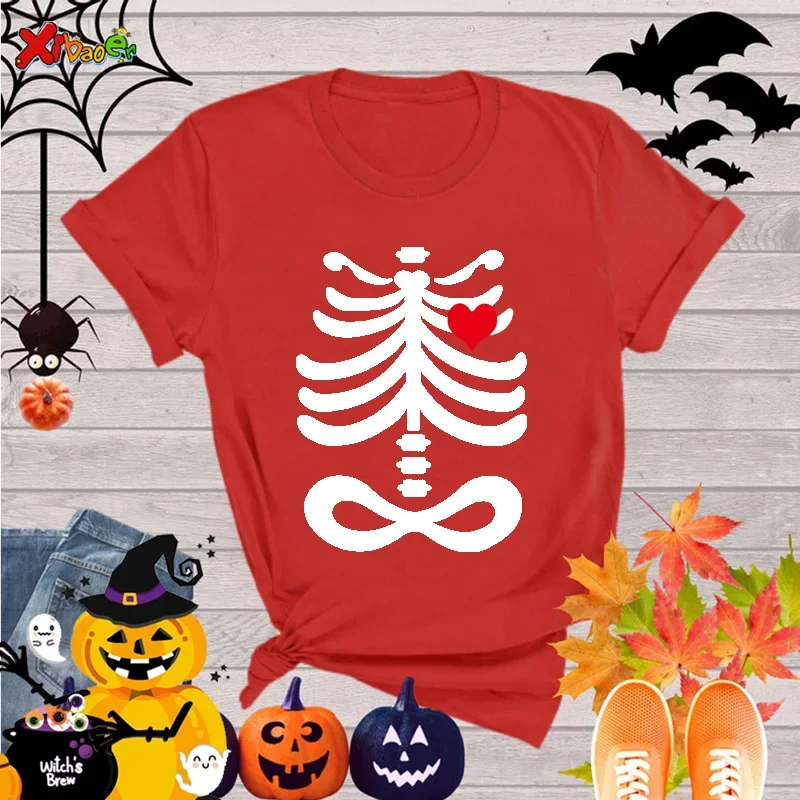 2025 TShirt Halloween Shirt Skeleton Family Tshirt Party Funny Boy Teenager Girl Clothing Children Clothes Outfit