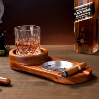 cigar ashtray coaster whiskey glass tray and cigar holder wooden cigar ash tray set for patiooutsidehome decor gift for men