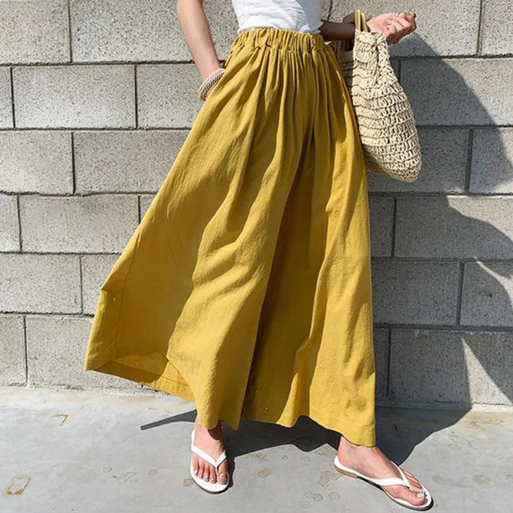 

Woman Clothes Oversize Pants Capris Pants 2021 Harajuku Fashion Female Clothing Elastic Waist Pockets Wide Leg Casual Pants