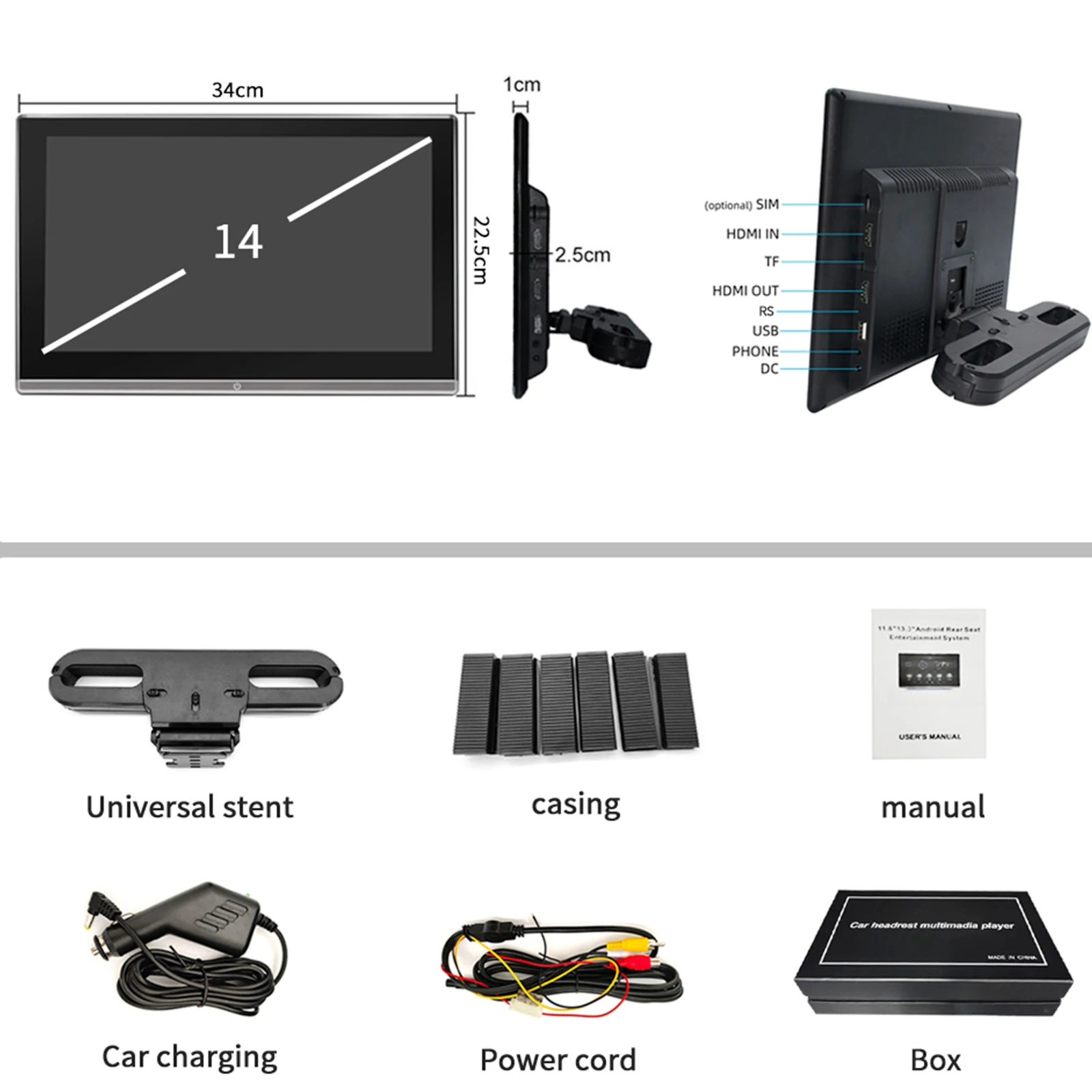 14 &quotAndroid Универсальный вращающийся монитор на подголовнике автомобиля WIFI Bluetooth