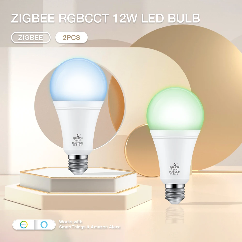 

2PCS Smart LED Bulb Zigbee RGBCCT 12W Light Bulb LED E27 E26 Compatible With SmartThings Tuya App Alexa Voice Contro