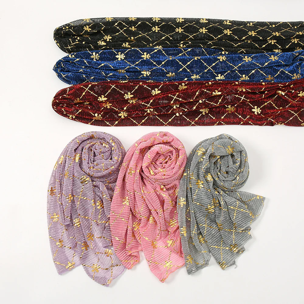 

19 Colors Fashion Women Nylon Scarf Lurex Glitter Plaid Floral Thin Shawls and Wraps Female Foulards Echarpe Muslim Hijab