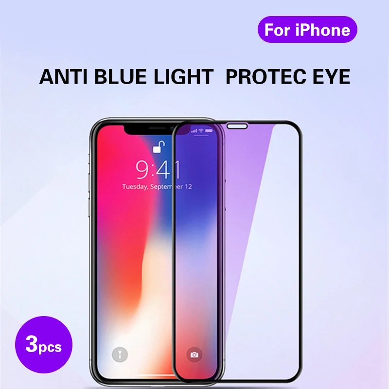 

3 шт., защитное закаленное стекло для защиты глаз от синего света для iPhone 11 12 13 Pro XR XS Max Mini 6 7 8 Plus