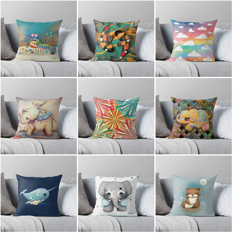 

Красочные Мультяшные растения животные милое дерево дождь звезда цветок листья Радуга геометрические абстрактные искусственные наволочк...