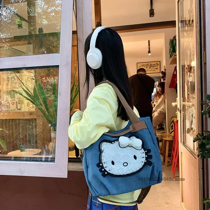 Винтажная холщовая сумка Hello Kitty Kawaii новая модная большая вместительная Millennium Y2K