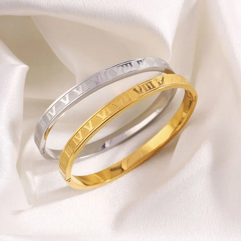 Женский браслет из титановой стали с римскими цифрами