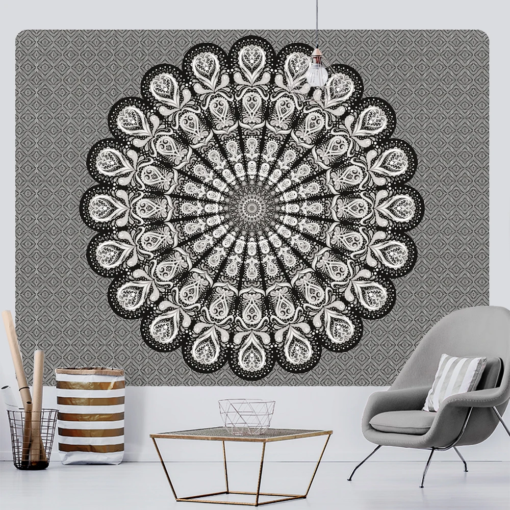 

Indian black and white mandala home decor tapestry psychedelic scene boho wall hanging room decor yoga mat