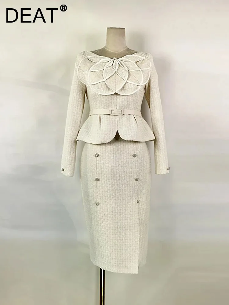 Женский твидовый костюм с юбкой DEAT комплект из двух предметов топ круглым