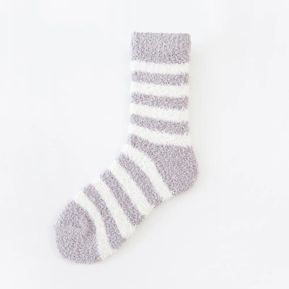 10 Pairs Autumn and Winter Thickened Striped Coral Fleece Socks Women Warm Home Sleeping Socks Mid-tube Plush Floor Socks