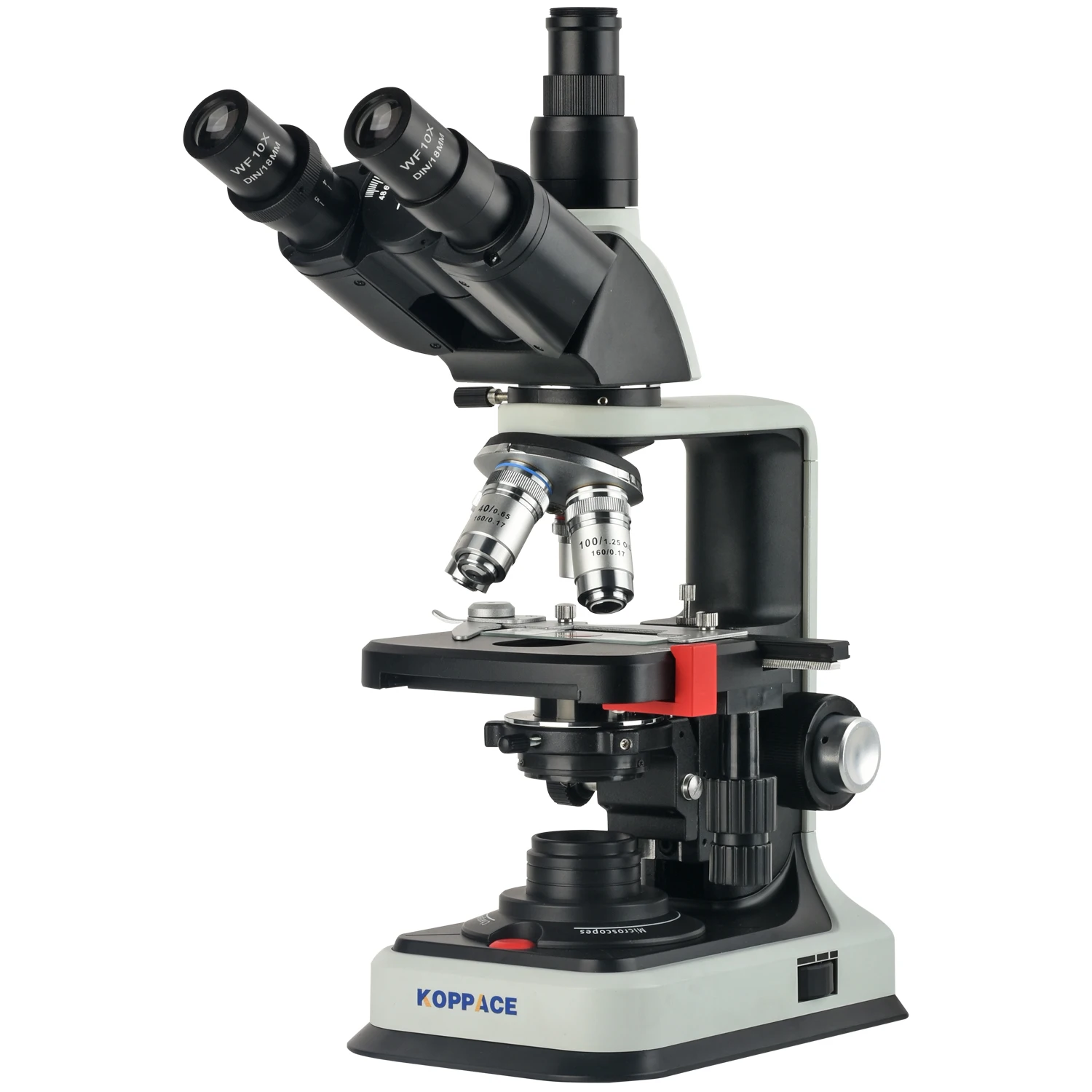 

Тринокулярный составной лабораторный Биологический микроскоп KOPPACE 40X-2500X, плоский полевой ахроматический объектив