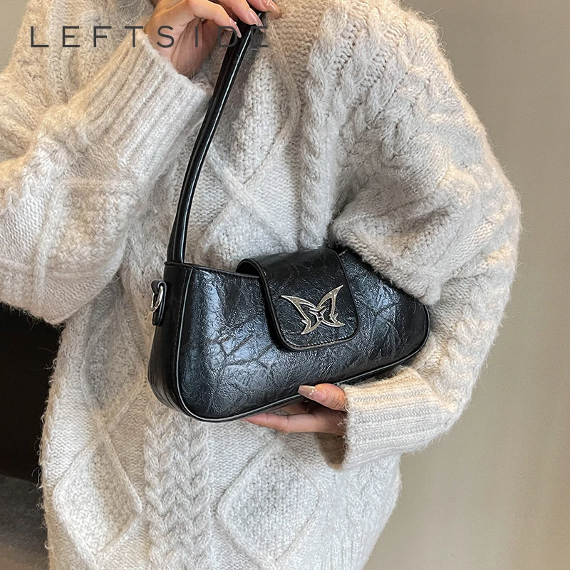 

Модная кожаная маленькая сумка через плечо LEFTSIDE для женщин, зима 2023, женская простая маленькая Ретро сумка через плечо, сумки и кошельки