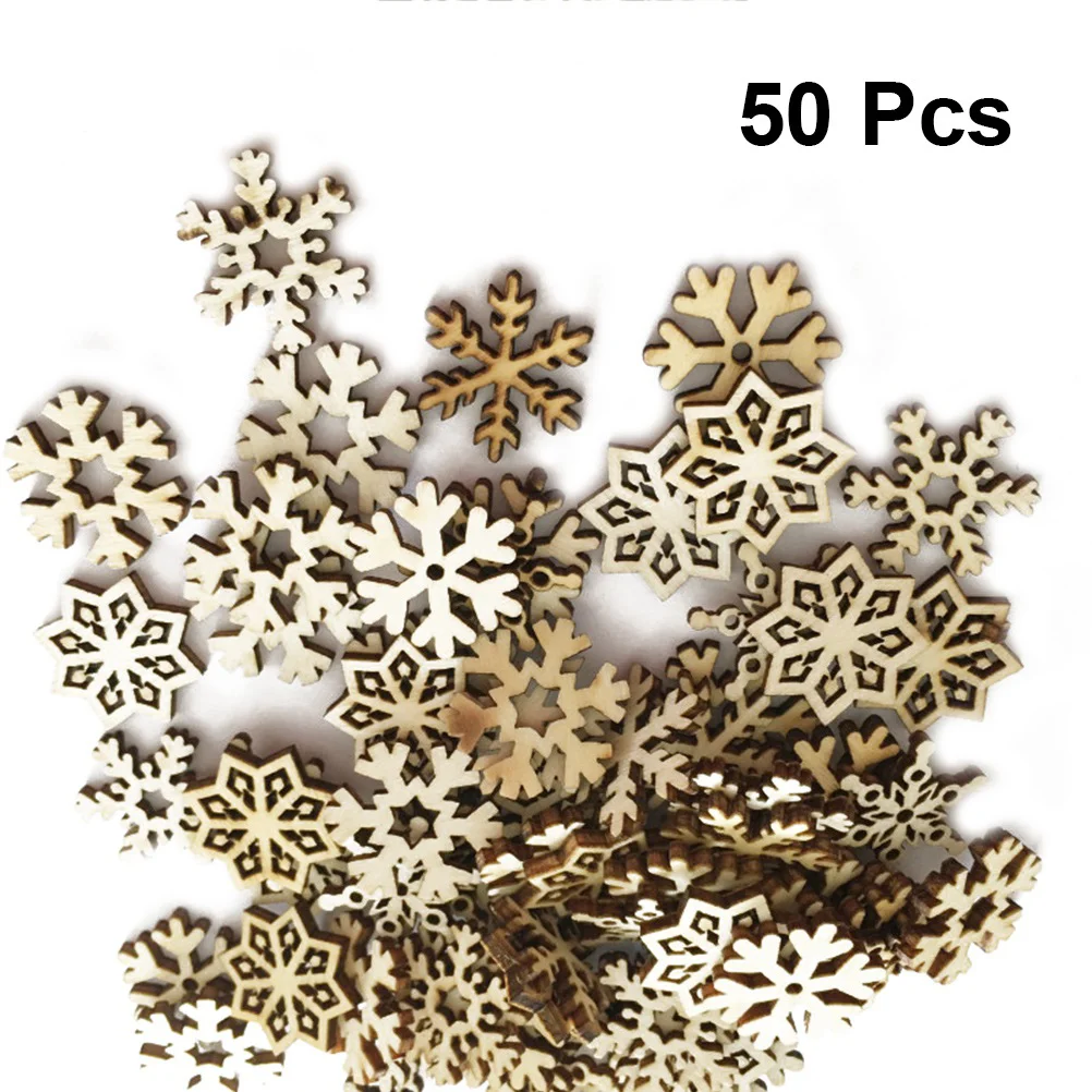 

50 Pcs Wooden Snowflake Ornaments Snowflakes Home Décor Shapes Unfinished Christmas Accessories Cutouts Decorations Crafts DIY