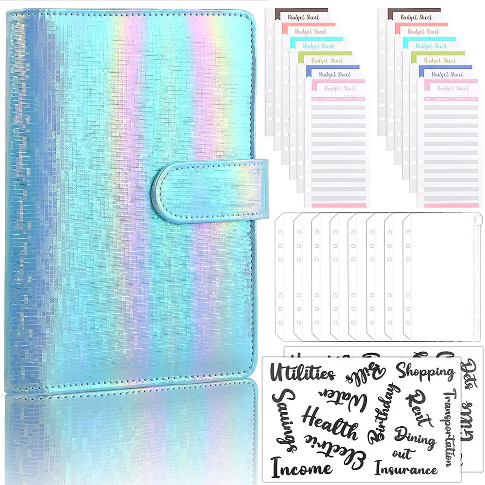 

A6 Budget Binder 6 Ring Notebook with Binder Pockets, Expense Budget Sheets, Letter Sticker Labels, Saving Cash Envelopes System
