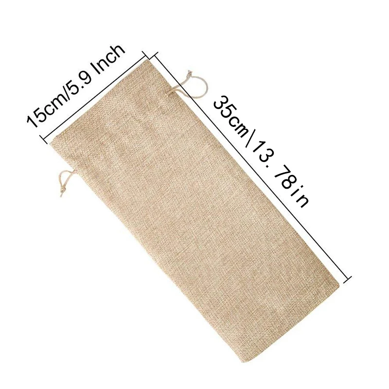 Linen Drawstring Bags For Red Wine Bottle Covers Champagne Pouches Cute Burlap Packaging Bag New Year 2022 Party Decoration Xmas images - 6