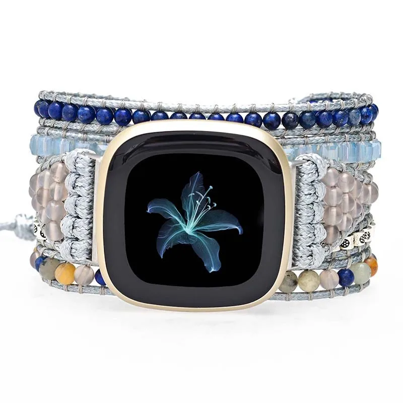 Natural Gemstone Lapis Woven Watch Strap For Fitbit Versa 3 2 1 Band Rope Bead Boho Bracelet For Fitbit Versa Lite Sense Strap
