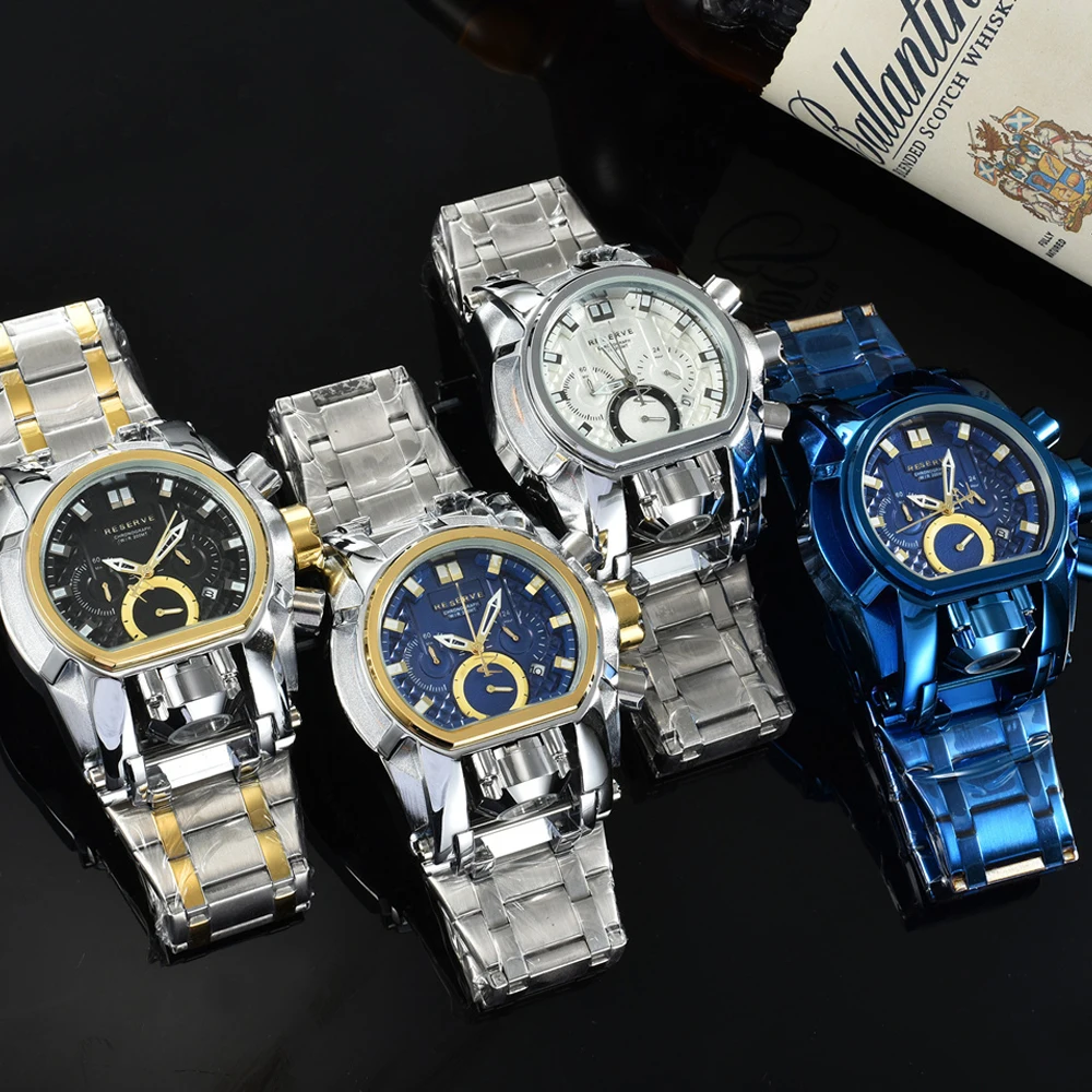 Дешево Мужские часы-хронограф из нержавеющей стали, 52 мм