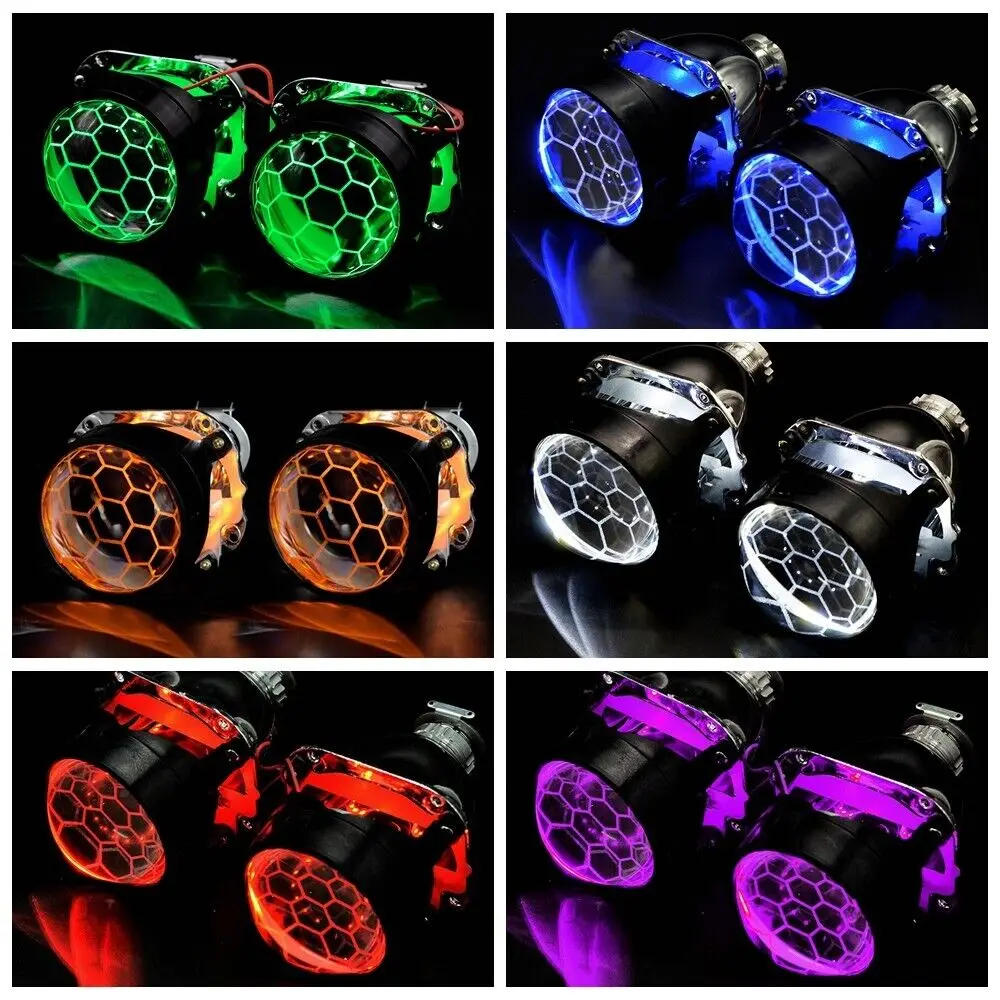 2,5-дюймовый RGB APP LED Devil Eyes Blue Honeycomb Биксеноновый объектив проектора H4 H7 База Использование h1 Фара автомобиля Мотоцикл в сборе (art.: 3a371bf45b0) - 3a371bf45b0