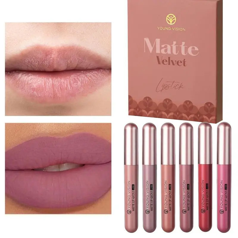 

Matte Women Lip Stain Set Matte Highly Pigmented Lip Makeup Girls Stage Performance Lipstick Smooth 6 Colors Liquid Makeup Lip