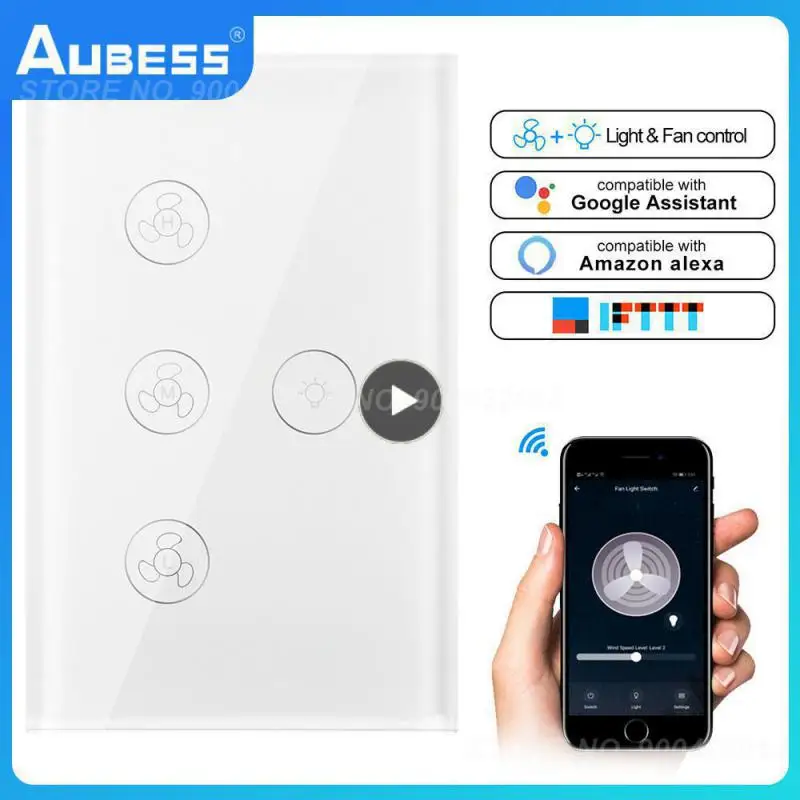 

1~8PCS Smart Wifi Fan Light Switch No Neutral Wire Required Wireless Remote Control Lamp Controller Touch Glass Panel