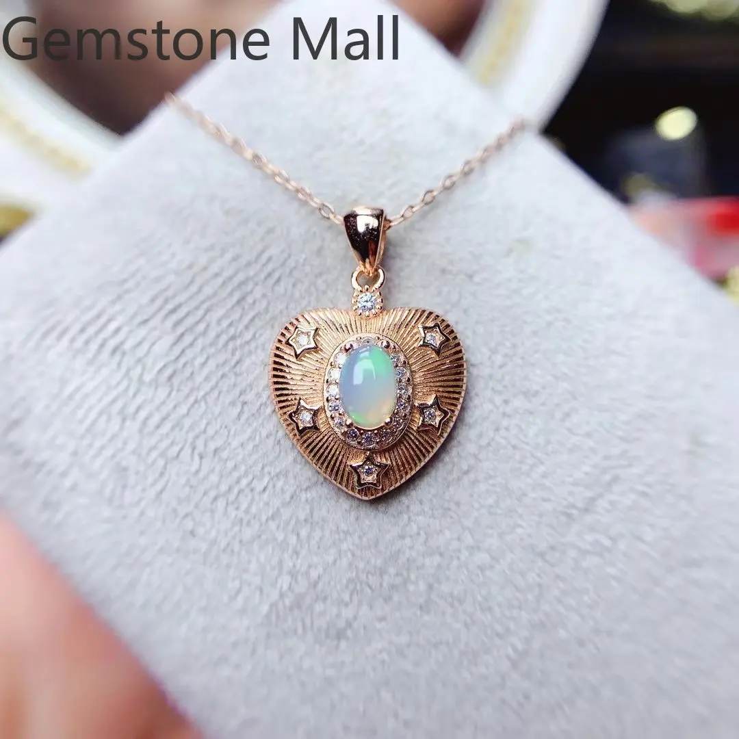 Винтажная подвеска в виде сердца с натуральным опалом 3 слоя