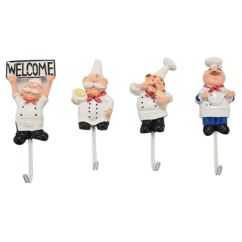 

Pack Of 4 Resin French Chef Figurine Wall Hooks Decorative Cook Wall Mount Rack Hook Hanger(Assorted Style)