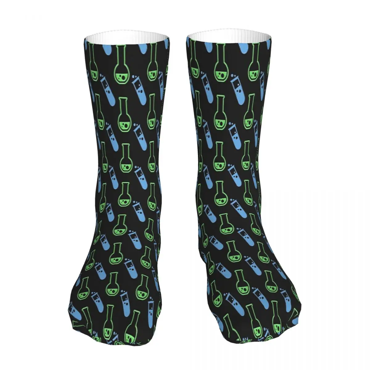 

Flask And Vial Pattern Green And Blue Chemistry Chemist Science Sock Socks Men Women Polyester Stockings Customizable Sweetshirt